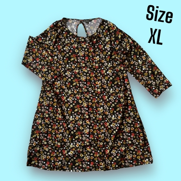 XL dress black flower patern fall outfit - Picture 1 of 6